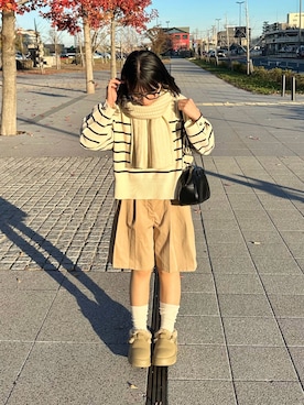 「オトナカジュアル」｜「アイテム（スリッポン）」を使った、おさるさん（レディース・153cm）の冬コーディネート