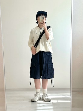 「アイテム（キャップ）」を使った、おさるさん（骨格ウェーブ・レディース・153cm）の夏コーディネート