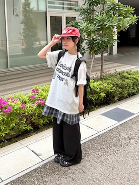 「elldu（エルドゥ）のアイテム（キャップ）」を使った、おさるさん（レディース・153cm）の春コーディネート