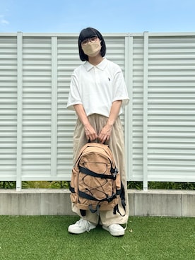 「半袖」｜「アイテム（バックパック/リュック）」を使った、おさるさん（レディース・153cm）の夏コーディネート