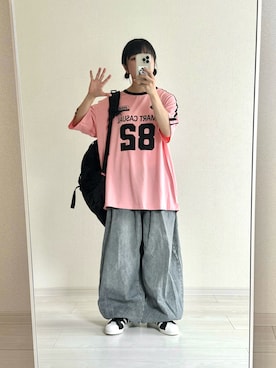 「アイテム（バックパック/リュック）」を使った、おさるさん（骨格ウェーブ・レディース・153cm）の夏コーディネート