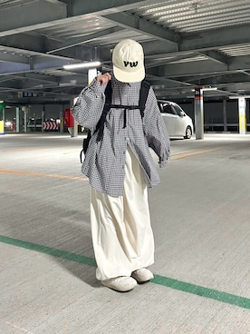 「アイテム（バックパック/リュック）」を使った、おさるさん（レディース・153cm）の秋コーディネート