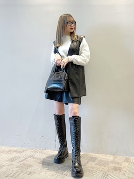 「レザーコーデ」｜「アイテム（ブーツ）」を使った、なあさん（レディース・160cm）の冬コーディネート