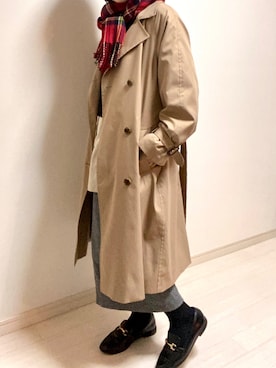 「赤チェック」｜「アイテム（トレンチコート）」を使った、mikekkoさん（レディース・155cm）の冬コーディネート