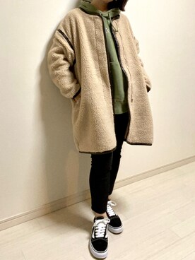 「黒スキニー」｜「アイテム（ノーカラージャケット）」を使った、mikekkoさん（レディース・155cm）の冬コーディネート