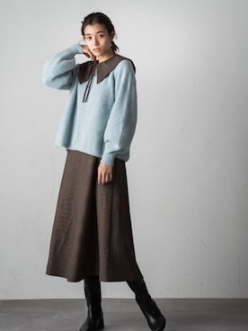 「Droite lautreamont（ドロワットロートレアモン）のLANATECビッグカラーワンピース≪洗える≫（ワンピース、ブラウン系）」を使った、droite_zozoさん（レディース・160cm）の秋コーディネート