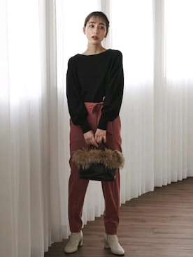 「Droite lautreamont（ドロワットロートレアモン）のTRINITYニットプルオーバー（ニット/セーター、ブラック系）」を使った、droite_zozoさん（レディース・160cm）の秋コーディネート