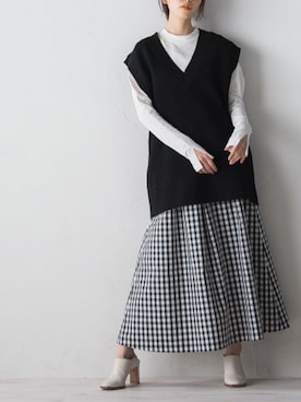 「ブラック」｜「アイテム（アンサンブル）」を使った、droite_zozoさん（レディース・160cm）の冬コーディネート