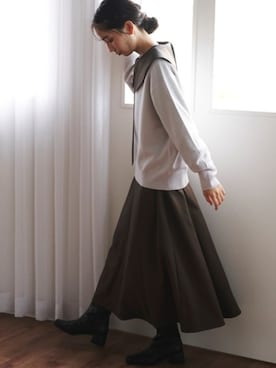 「Droite lautreamont（ドロワットロートレアモン）のTRINITYニットプルオーバー（ニット/セーター、グレー系）」を使った、droite_zozoさん（レディース・160cm）の秋コーディネート