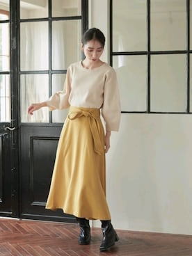 「Droite lautreamont（ドロワットロートレアモン）のフォルムニットプルオーバー≪洗える≫（ニット/セーター、ホワイト系）」を使った、droite_zozoさん（レディース・160cm）の秋コーディネート