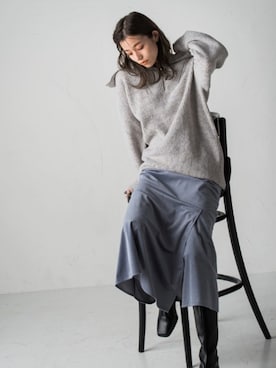 「Droite lautreamont（ドロワットロートレアモン）のジップ片あぜウールニットプルオーバー（ニット/セーター、グレー系）」を使った、droite_zozoさん（レディース・160cm）の秋コーディネート