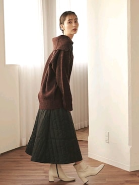 「Droite lautreamont（ドロワットロートレアモン）のジップ片あぜウールニットプルオーバー（ニット/セーター、ブラウン系）」を使った、droite_zozoさん（レディース・160cm）の秋コーディネート