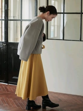 「Droite lautreamont（ドロワットロートレアモン）のボンディングジップアップブルゾン（その他アウター、グレー系）」を使った、droite_zozoさん（レディース・160cm）の秋コーディネート