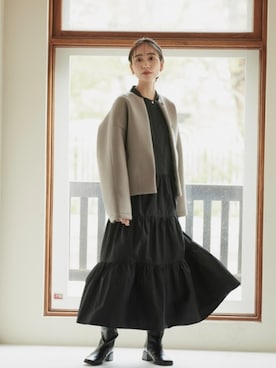 「Droite lautreamont（ドロワットロートレアモン）のボンディングジップアップブルゾン（その他アウター、グレー系）」を使った、droite_zozoさん（レディース・160cm）の秋コーディネート