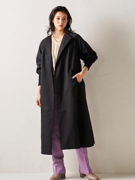 「Droite lautreamont（ドロワットロートレアモン）の【WEB別注】ナイロンコットントレンチコート（その他アウター、ブラック系）」を使った、droite_zozoさん（レディース・160cm）の秋コーディネート