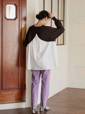 「Droite lautreamont（ドロワットロートレアモン）のライトツイルストレッチパンツ≪洗える≫（その他パンツ、パープル系）」を使った、droite_zozoさん（レディース・160cm）の秋コーディネート
