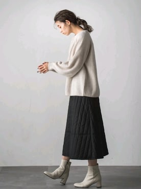 「Droite lautreamont（ドロワットロートレアモン）のキルティングフレアスカート≪洗える≫（スカート、ブラック系）」を使った、droite_zozoさん（レディース・160cm）の秋コーディネート