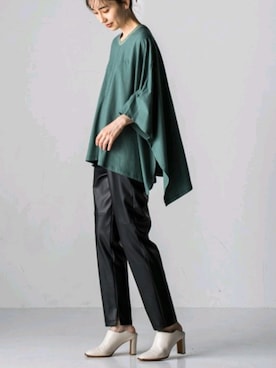 「Droite lautreamont（ドロワットロートレアモン）の【WEB別注】ポンチョ風コットンカットソー（Tシャツ/カットソー、グリーン系）」を使った、droite_zozoさん（レディース・160cm）の夏コーディネート