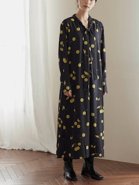 「Droite lautreamont（ドロワットロートレアモン）のチェリードットデシンワンピース≪洗える≫（ワンピース、ブラック系）」を使った、droite_zozoさん（レディース・160cm）の秋コーディネート