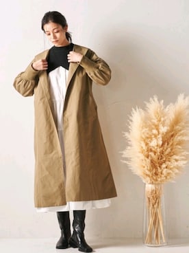 「Droite lautreamont（ドロワットロートレアモン）の【WEB別注】ナイロンコットントレンチコート（その他アウター、グリーン系）」を使った、droite_zozoさん（レディース・160cm）の秋コーディネート