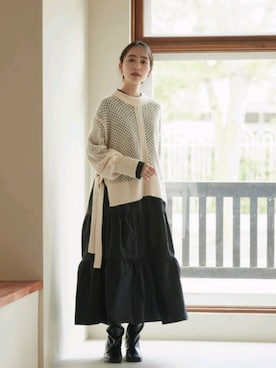 「Droite lautreamont（ドロワットロートレアモン）のタイプライターティアードワンピース≪洗える≫（ワンピース、ブラック系）」を使った、droite_zozoさん（レディース・160cm）の秋コーディネート