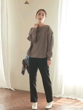 「Droite lautreamont（ドロワットロートレアモン）のタックショルダーコットンプルオーバー≪洗える≫（Tシャツ/カットソー、ブラウン系）」を使った、droite_zozoさん（レディース・160cm）の秋コーディネート