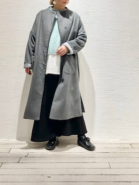 「PUAL CE CIN（ピュアルセシン）のアイテム（ノーカラーコート）」を使った、denruriさん（レディース・159cm）の冬コーディネート