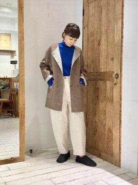 「PUAL CE CIN（ピュアルセシン）のアイテム（ノーカラーコート）」を使った、denruriさん（レディース・159cm）の秋コーディネート