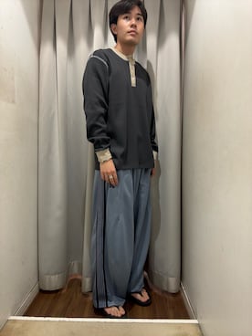 「ITEMS URBANRESEARCH（アイテムズ アーバンリサーチ）の配色ワッフルヘンリーネックカットソー（Tシャツ/カットソー、グレー系）」を使った、kaiさん（メンズ・178cm）の秋コーディネート