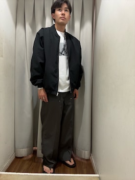「ITEMS URBANRESEARCH（アイテムズ アーバンリサーチ）のシアサッカー ライトブルゾン（ブルゾン、ブラック系）」を使った、kaiさん（メンズ・178cm）の秋コーディネート