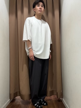「ITEMS URBANRESEARCH（アイテムズ アーバンリサーチ）のワイドフィットショートスリーブポンチTシャツ（Tシャツ/カットソー、ホワイト系）」を使った、kaiさん（メンズ・178cm）の夏コーディネート
