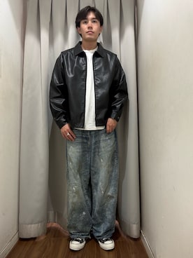 「ITEMS URBANRESEARCH（アイテムズ アーバンリサーチ）のポイントカラーF.L. Zip Upジャケット（ライダースジャケット、ブラック系）」を使った、kaiさん（メンズ・178cm）の秋コーディネート