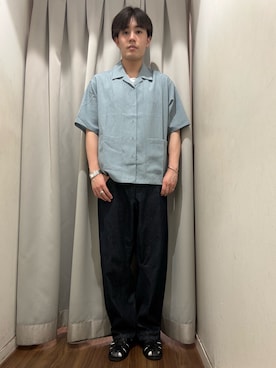 「ITEMS URBANRESEARCH（アイテムズ アーバンリサーチ）の『吸水速乾/イージーケア』リネンブレンド高機能半袖コーチシャツ（シャツ/ブラウス、ブルー系）」を使った、kaiさん（メンズ・178cm）の夏コーディネート