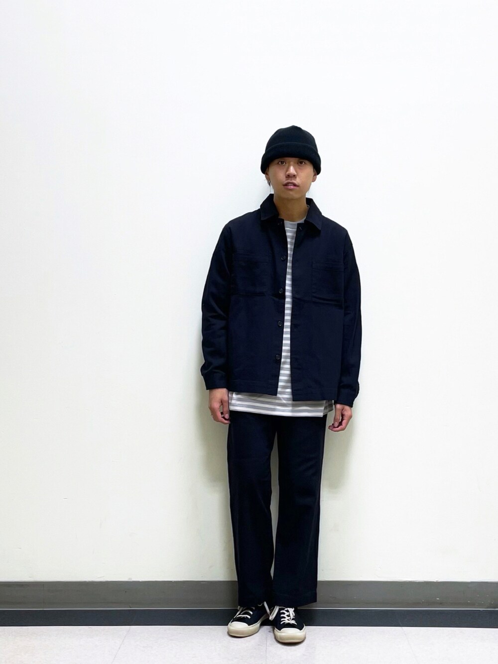 「セットアップ、シンプル、ニット帽、黒、モノトーン、大人カジュアル、休日スタイル、ビックシルエット、きれいめカジュアル、フォローミー、秋コーデ、お洒落さんとつながりたい、いいね、save、フォローお願いします🤑、いいね返し、wearhalloween2021」｜「URBAN RESEARCH DOORSのdralonニットキャップ（ニットキャップ/ビーニー、ブラック系）」を使った、yuya fukudaさん（メンズ・170cm）の秋コーディネートの1枚目の写真