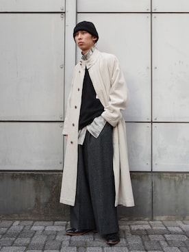 「ニットキャップ」｜「アイテム（スラックス）」を使った、コバシミツキさん（メンズ・170cm）の秋コーディネート