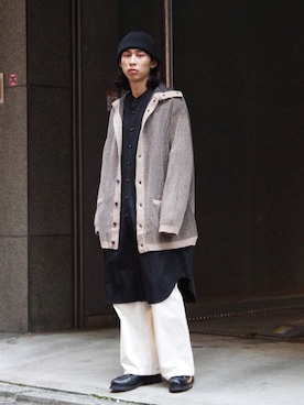 「yoko sakamoto（ヨーコサカモト）のアイテム（ニットキャップ/ビーニー）」を使った、コバシミツキさん（メンズ・170cm）の冬コーディネート