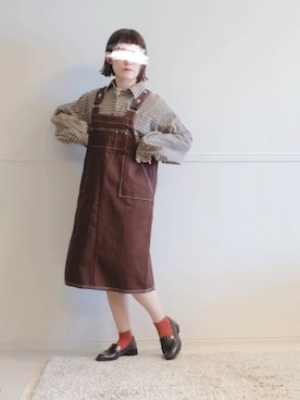 「チェック柄に恋してる」｜「アイテム（ジャンパースカート）」を使った、kurutonさん（レディース・153cm）の秋コーディネート
