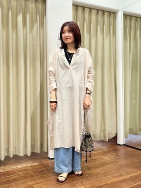 「アイテム（チュニック、ベージュ系）」を使った、idetomoさん（レディース・156cm）の夏コーディネート