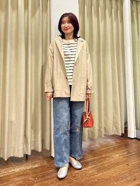 「かぐれ（カグレ）の『ユニセックス』コットンテーラードジャケット（テーラードジャケット、ベージュ系）」を使った、idetomoさん（レディース・156cm）の冬コーディネート
