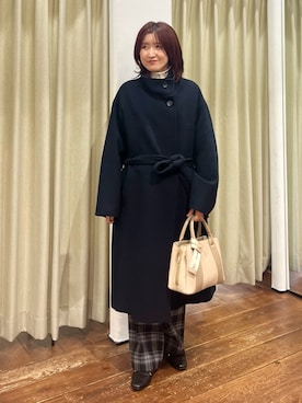 「URBAN RESEARCH（アーバンリサーチ）のスーパー100ウールスタンドカラーコート（テーラードジャケット、ブルー系）」を使った、idetomoさん（レディース・156cm）の冬コーディネート
