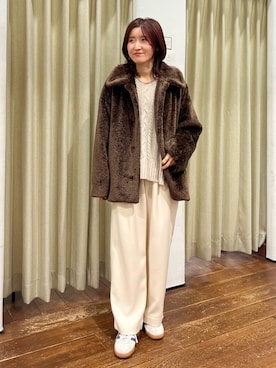 「URBAN RESEARCH DOORS（アーバンリサーチドアーズ）のコクーンシルエットボアコート（その他アウター）」を使った、idetomoさん（レディース・156cm）の秋コーディネート