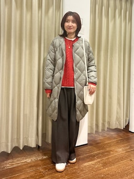 「URBAN RESEARCH DOORS（アーバンリサーチドアーズ）のライトダウンキルトロングコート（テーラードジャケット、グリーン系）」を使った、idetomoさん（レディース・156cm）の冬コーディネート