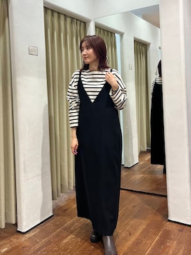 「かぐれ（カグレ）のボーダーワイドカットソー（Tシャツ/カットソー）」を使った、idetomoさん（レディース・156cm）の秋コーディネート