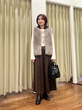 「URBAN RESEARCH（アーバンリサーチ）のランダムプリーツスカート（スカート、ブラウン系）」を使った、idetomoさん（レディース・156cm）の秋コーディネート