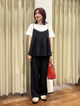 「URBAN RESEARCH DOORS（アーバンリサーチドアーズ）のバックリボンキャミ付きイージーパンツ（ワンピース、ブラック系）」を使った、idetomoさん（レディース・156cm）の夏コーディネート