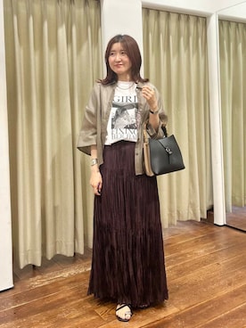 「アイテム（スカート、ブラウン系）」を使った、idetomoさん（レディース・156cm）の夏コーディネート