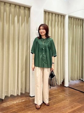 「アイテム（バレエシューズ、ブラウン系）」を使った、idetomoさん（レディース・156cm）の夏コーディネート