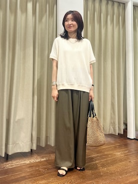 「URBAN RESEARCH DOORS（アーバンリサーチドアーズ）のハニカムタックフレンチプルオーバー（Tシャツ/カットソー、ホワイト系）」を使った、idetomoさん（レディース・156cm）の夏コーディネート