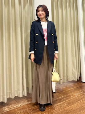 「URBAN RESEARCH（アーバンリサーチ）のダブルブレストブレザージャケット（その他アウター、ブルー系）」を使った、idetomoさん（レディース・156cm）の冬コーディネート