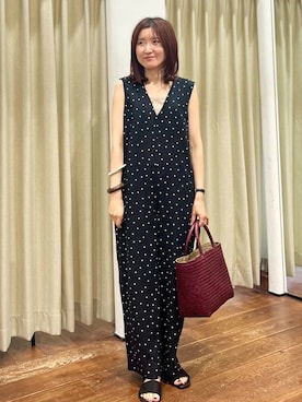 「柄物」｜「アイテム（オールインワン・サロペット）」を使った、idetomoさん（レディース・156cm）の夏コーディネート
